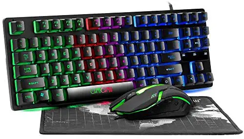 RGB 87 Keys Gaming Keyboard and Mouse Combo, CHONCHOW USB Wired LED Rainbow Gaming Keyboard Mouse Set for Laptop Ps4 PC Computer Game and Work (Renewed)