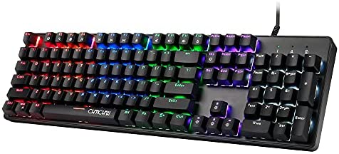 RGB LED Backlit Mechanical Gaming Keyboard, CHONCHOW Aluminum Base 104 Anti-ghosting Blue Switch Key Standard Keyboard for Windows PC Gamers (Black)