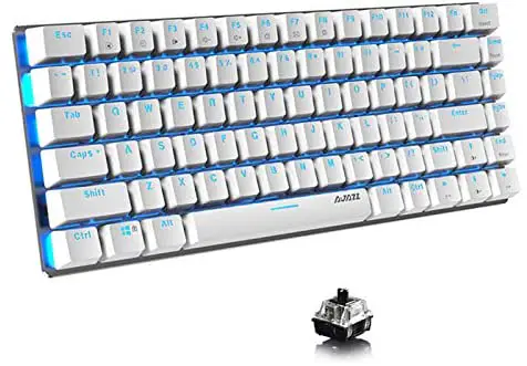 Lomi-luskr AK33 Wired Mechanical Keyboard, 82-Keys Compact Mechanical Gaming Keyboard with Anti-ghosting Keys, Small and Portable (Black Switch/Blue Backlight, White)