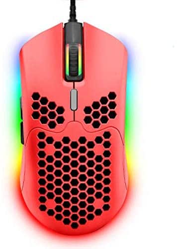 Wired Lightweight Gaming Mouse , 6400DPI Backlit Mice with 7 Buttons Programmable Driver,Ultralight Honeycomb Shell Ultraweave Cable Mouse Compatible with PC Gamers and Xbox and PS4 Users(Red)