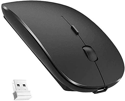 Bluetooth Wireless Mouse, Dual Mode Slim Rechargeable Wireless Mouse Silent Cordless Mouse with Bluetooth 4.0 and 2.4G Wireless, Compatible with Laptop, PC, Windows Mac Android OS Tablet (Black)