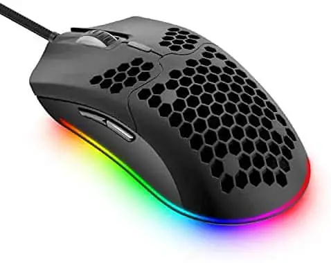 Lightweight Wired Gaming Mouse with 7 Button 26RGB Backlit Programmable Driver PAW3325 12000 DPI Optical Sensor Ultralight Ergonomic 65G Honeycomb Shell Ultraweave Cable for PC Xbox PS4 Gamer(Black)