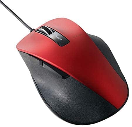 ELECOM Dr.EXG Wired Mouse 5 Buttons BlueLED Less Click Noise Mouse/Ergonomic Design/Back Forward Button 2000 DPI Gaming / Large – RED (M-XGL10UBSRD-US)