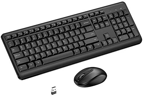 AHGUEP Wireless Keyboard Mouse Combo – 2.4GHz Ultra Thin Compact Full-Size Wireless Keyboard Mice Portable Set 3 Level DPI Cordless Mouse for Windows, Computer, Desktop, PC, Notebook (Black)