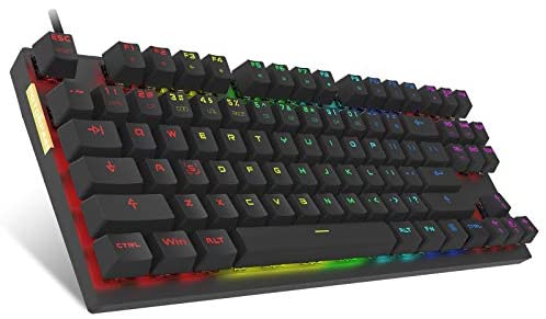 Motospeed Professional Gaming Mechanical Keyboard RGB Rainbow Backlit 87 Keys Illuminated Computer USB Gaming Keyboard for Mac & PC Black