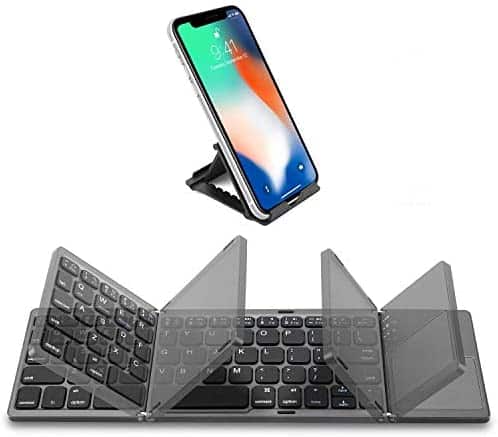 Foldable Bluetooth Keyboard with Touchpad – Samsers Portable Wireless Keyboard with Stand Holder, Rechargeable Full Size Ultra Slim Pocket Folding Keyboard for Android Windows IOS Tablet & Laptop-Gray
