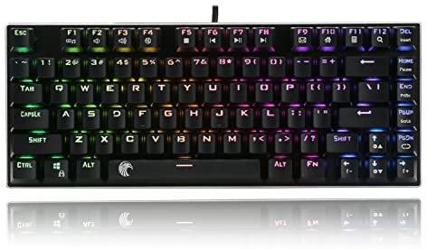 HUO JI E-Yooso Z-88 RGB Mechanical Gaming Keyboard, Metal Panel, Blue Switches – Clicky, 60% Compact 81 Keys Hot Swappable for Mac, PC, Black