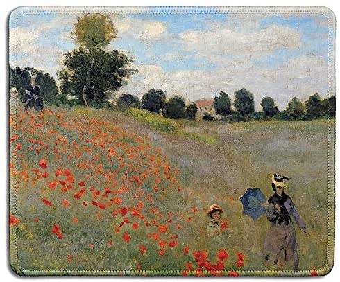 dealzEpic – Art Mousepad – Natural Rubber Mouse Pad with Famous Fine Art Painting of Poppy Field by Claude Monet – Stitched Edges – 9.5×7.9 inches