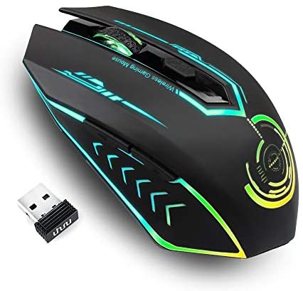 Wireless Gaming Mouse Up to 10000 DPI, UHURU Rechargeable USB Mouse with 6 Buttons 7 Changeable LED Color Ergonomic Programmable MMO RPG for PC Computer Laptop Gaming Players (Renewed)