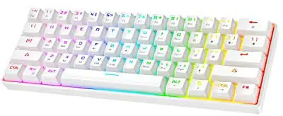 60% Mechanical Keyboard Wireless 2.4G/Bluetooth 5.0/Wired Gaming Keyboard 3000mAh 61 Keys RGB Backlit Portable Mini Keyboard for Windows, Mac, Android, iOS (Hot Swappable Blue Switch, White)