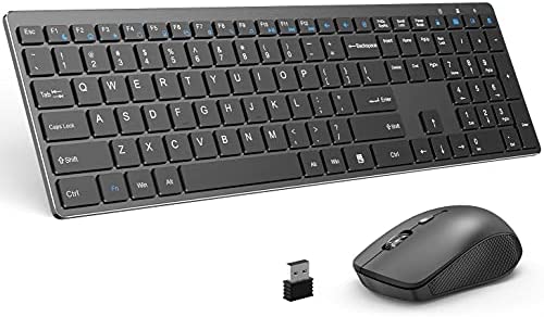 Wireless Keyboard and Mouse Combo, Aluminum Full Size Silent Slim 2.4G USB Keyboard Mouse Set for Windows, MacOS, Computer, Desktop, PC, Laptop, Aluminum Alloy Frame, Long Battery Life(Black)