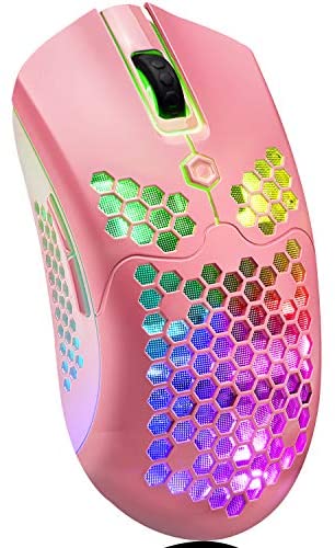 Wireless Gaming Mouse,16 RGB Backlit Ultralight Wireless/Wired Mice with Programmable Driver,Rechargeable 800mA Battery,Pixart 3325 12000 DPI,Lightweight Honeycomb Shell for PC Gamers (Pink)