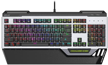 AIKUN Full Mechanical RGB Gaming Keyboard-Gorgeous Gift Box,Full Size,Blue Switches with Excellent Touch,Waterproof,2 USB Passthrough,DIY Replaceable Macro Key,RGB LED Backlit,Brushed Aluminum Finish