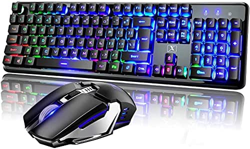 Rechargeable Keyboard and Mouse,Suspended Keycap Mechanical Feel Backlit Gaming Keyboard Mice Combo,Wireless 2.4G Drive Free,Adjustable Breathing Lamp,Anti-ghosting,4800 mAh Battery for Laptop Pc Mac