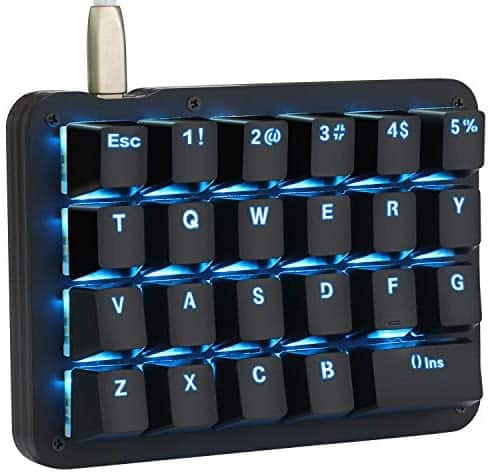 Koolertron One Handed Macro Mechanical Keyboard,Blue LED Backlit Portable Mini One-Handed Mechanical Gaming Keypad 23 Fully Programmable Keys (Blue Backlit/Blue switches)