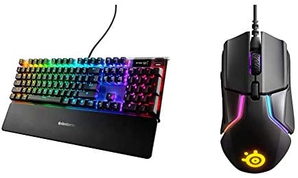 SteelSeries Apex Pro Mechanical Gaming Keyboard & Rival 600 Gaming Mouse – 12,000 CPI TrueMove3Plus Dual Optical Sensor – 0.5 Lift-Off Distance – Weight System – RGB Lighting