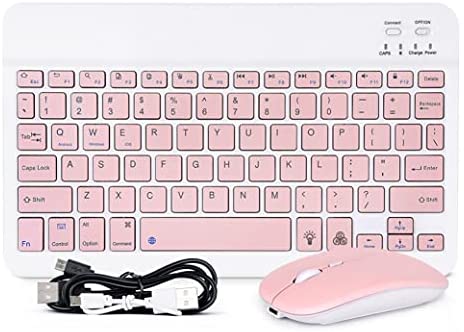 Mini Wireless Keyboard for ipad Phone Tablet for iPad Bluetooth-Compatible Keyboard and Mouse for Android/Pink (10 inch)