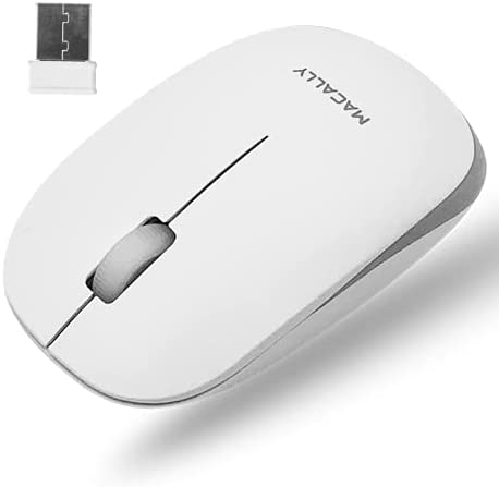 Macally 2.4G USB Wireless Mouse for Laptop and Desktop Computer, Comfortable and Long Range Computer Mouse – Cordless Mouse for Mac, Apple MacBook Pro/Air, Chromebook, or Windows PC – White