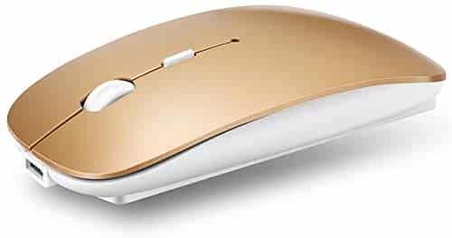 QIJIAYI 2.4GHz Wireless Bluetooth Mouse, Dual Mode Slim Rechargeable Wireless Mouse Silent USB Mice, 3 Adjustable DPI,Compatible for Laptop Windows MacBook Android MAC PC Computer (Gold)