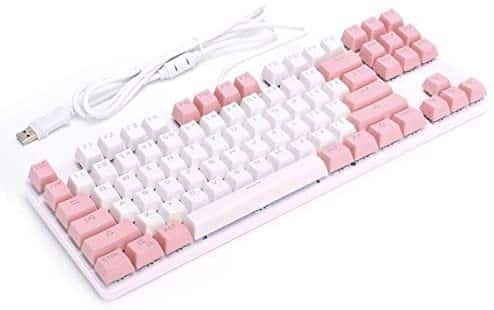 PUSOKEI Mechanical Gaming Keyboard, 87 Keys Keyboards RGB LED Rainbow Backlit Wired Keyboard, Mechinal Gaming Keyboard White+Pink, Mechanical Keyboard,Plug and Play(White)