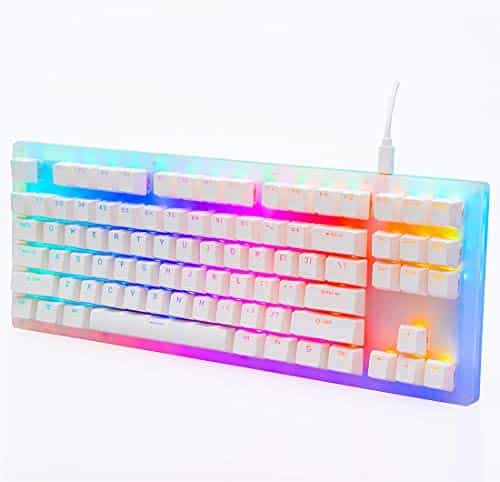 Womier K87 Mechanical Gaming Keyboard Gateron Switch TKL Hot Swappable Keyboard Partitioned RGB Backlit Compact 87 Keys for PC PS4 Xbox (Blue Switch,White)