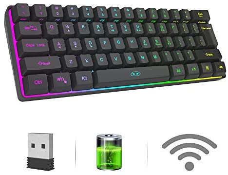 MageGee TS92 Wireless 60% Gaming Keyboard, Compact 61 Keys Rechargeable RGB Backlit Office Keyboard, 2.4G Wireless Connection, Waterproof Portable Computer Keyboard for Mac Windows Laptop (Black)