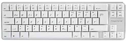 Qisan Wired Mechanical Gaming Keyboard PBT Keycaps Gateron Red Switch Mini 69 Keys(60%) Wired Keyboard with White Backlit German Version QWERTY Layout Gaming Keyboard-White