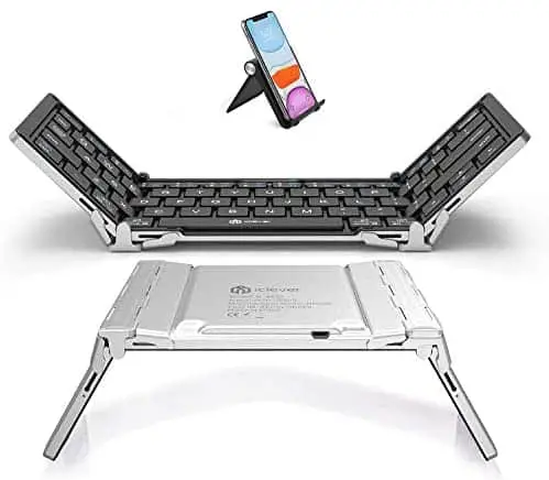 Portable Bluetooth Keyboard, iClever BK03 Mini Foldable BT 5.1 Wireless Keyboard, Durable Aluminum Alloy Housing, for iOS Android, Windows, PC, Tablet, with Rechargable Li-ion Battery