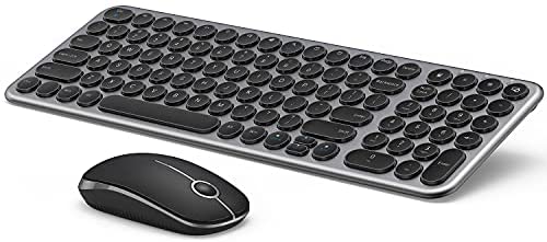 Wireless Keyboard and Mouse Combo, 2.4G Compact Ergonomic Silent Wireless Keyboard Mouse, Full Size Slim Keyboard and Mouse with Round Keys for Laptop, PC,TV and Mac(Black and Gray)