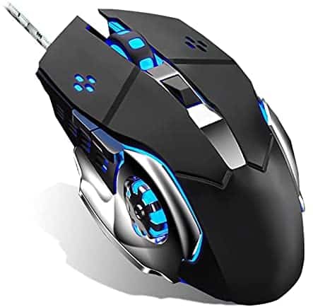 ALKEM Black Ergonomic Wired Gaming Mouse Computer Mice with Programmable Buttons and 6 Levels Adjustable DPI up to 3200, USB Wired Gaming Mice with RGB Backlight Modes for PC, Laptop, MacBook (Black)