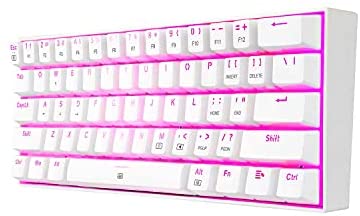 Redragon K630 Dragonborn White – 60% Mechanical Gaming Keyboard – Compact – 61 Keys – TKL Gaming Keyboard – Brown Switches – Pink Lighting
