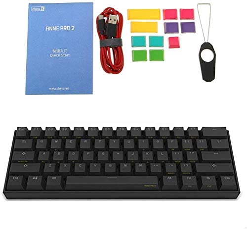 TzBBL Anne Pro 2 Mechanical Gaming Keyboard 60% True RGB Backlit – Wired/Wireless Bluetooth 4.0 PBT Type-c Up to 8 Hours Extended Battery Life, Full Keys Programmable (Gateron Red Switch, Black)