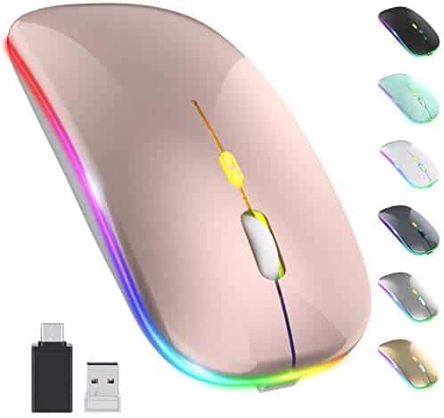 【Upgrade】 LED Wireless Mouse, Rechargeable Slim Silent Mouse 2.4G Portable Mobile Optical Office Mouse with USB & Type-c Receiver, 3 Adjustable DPI for Notebook, PC, Laptop, Computer (Rosegold)