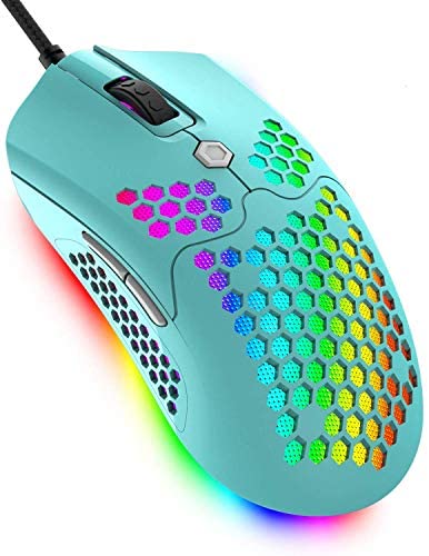 Wired Lightweight Gaming Mouse,PAW3325 12000DPI Mice11 RGB Backlit Mice with 7 Buttons Programmable Driver,Ultralight Honeycomb Shell Ultraweave Cable Mouse for PC Gamers (Green)