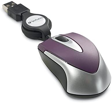 Verbatim USB Corded Mini Travel Optical Wired Mouse for Mac and PC – Metro Series Purple