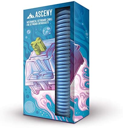 Asceny Coiled & Double-Sleeved Mechanical Keyboard Cable, for Type-C Mechanical Keyboards (Blue)