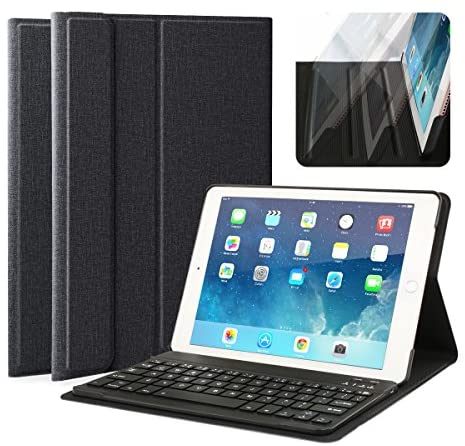 iPad 9.7 2018 Keyboard Case, Multi-Angle Viewing Stand Smart Cover Case with Detachable Wireless Bluetooth Keyboard for New iPad 6th 2018 / iPad 5th 2017 / iPad Pro 9.7 / iPad Air – Black