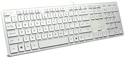 BFRIENDit Wired USB Keyboard , Comfortable Quiet Chocolate Keys , Durable Ultra-Slim Wired Computer Keyboard For PC , Windows 10 / 8 / 7 / Vista , KB1430 – White