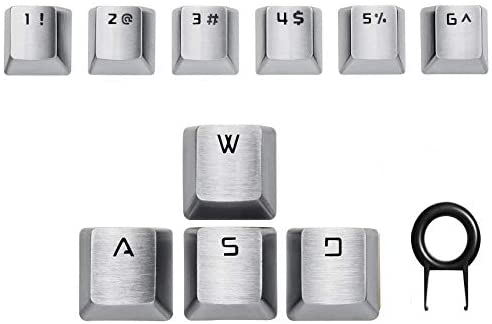 Qupei Metal Keycaps (WASDQREF+DIR.) for FPS & MOBA, OEM Mechanical Keyboard Keycaps Kit 60% Keycaps for Cherry MX Switches Gaming Keyboard Keycaps (Silver)