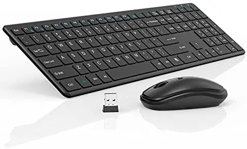 Wireless Keyboard and Mouse Combo Silent, RATEL 2.4GHz Ultra-Thin Full Sized Wireless Keyboard Mouse Set with USB Receiver for Computer, Desktop, PC, Notebook, Laptop (Black)