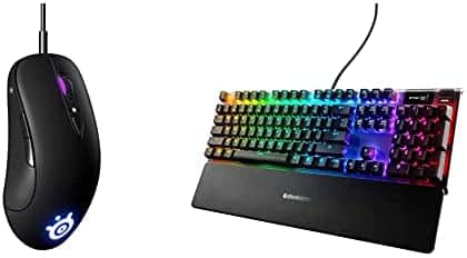 SteelSeries Sensei Ten Gaming Mouse – 18,000 CPI TrueMove Pro Optical Sensor – Ambidextrous Design – 8 Programmable Buttons – 60M Click Mechanical Switches with Apex Pro Mechanical Gaming Keyboard