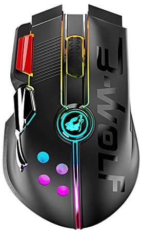 Wired/Wireless Gaming Mouse Up to 12000 DPI,Rechargeable Mouse with 1000mAh Battery,Type-C,Chroma RGB,9 Programmable Buttons +Rapid Fire Button,Joystick,Ultralight Honeycomb Shell for PC Gamer (Black)