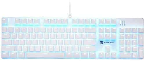 Qisan Mechanical Gaming Keyboard Full Size 104 Keys US Layout Wired Brown Switch Backlit Keyboard with White Color