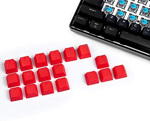 VULTURE Rubber Keycaps Cherry MX Double Shot Backlit 18 Keycap Set Compatible for Gaming Mechanical Keyboard OEM Profile Doubleshot Rubberized Diamond Textured Tactile Grip with Key Puller (Red)