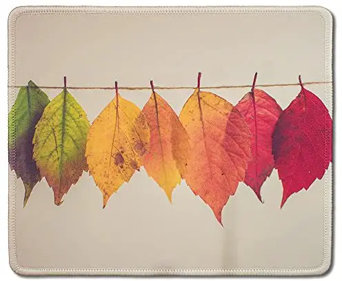 dealzEpic – Art Mousepad – Natural Rubber Mouse Pad Printed with Colorful Leaves on a String – Stitched Edges – 9.5×7.9 inches