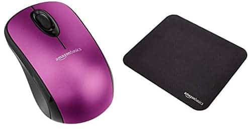 Amazon Basics Wireless Mouse with Nano Receiver and Mini Gaming Mouse Pad, Purple