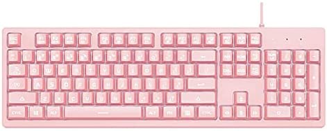 Lomiluskr DKS100 Wired Computer Keyboard 104 Keys with Mechanical Feel, White Backlight, 19 Anti-Ghosting Keys Gaming Keyboard (Pink)