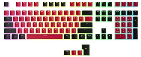 HK Gaming 108 Double Shot PBT Pudding Keycaps Keyset for Mechanical Gaming Keyboard MX Switches (Red & Black)