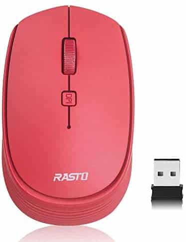 RM11 Silent Plus 2.4GHz Wireless Mouse, 95% Less Click Noise Ergonomic Right Left Hand Shape 800 1200 1600 DPI 4 Button Power Saving for Office Gaming, Windows macOS (Red)