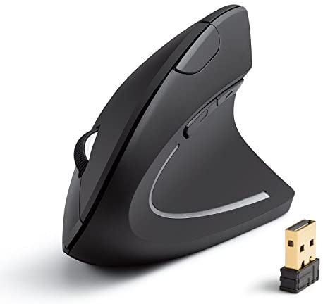Anker 2.4G Wireless Vertical Ergonomic Optical Mouse, 800 / 1200 /1600 DPI, 5 Buttons for Laptop, Desktop, PC, Macbook – Black (Renewed)
